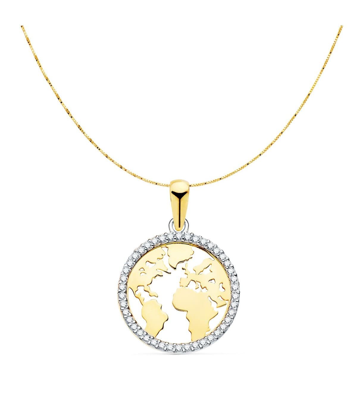 Gargantilla Mapamundi Brillo Oro Bicolor 18K 42 + 2cm