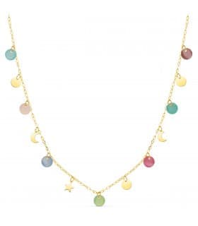 Collier Pastel Or Jaune 18K 45 cm Pierres Couleur