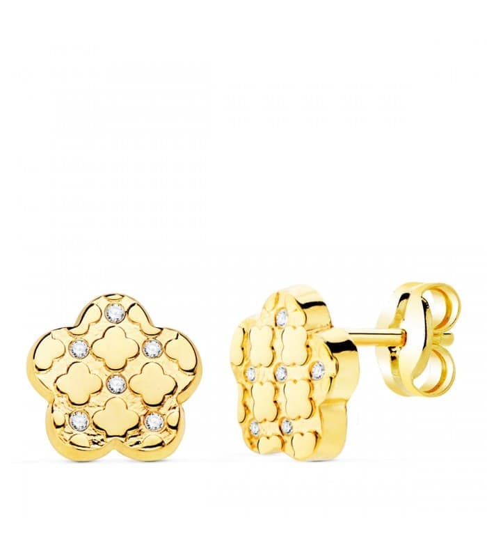 Ohrstecker Blume, poliert, 7,5 mm | Ohrringe Damen 750 Gelbgold