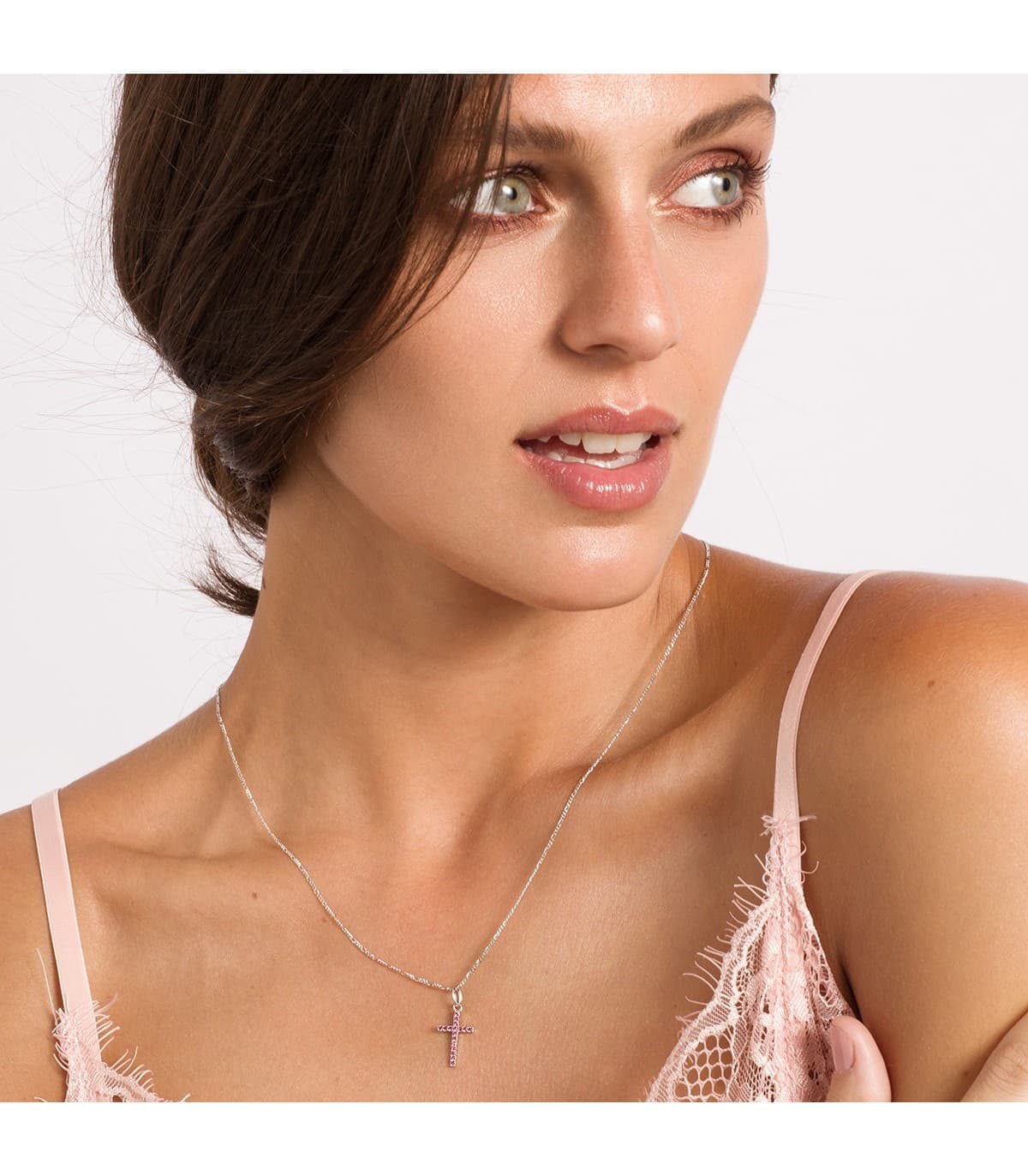 Pendentif Croix Or Blanc 18k Améthyste
