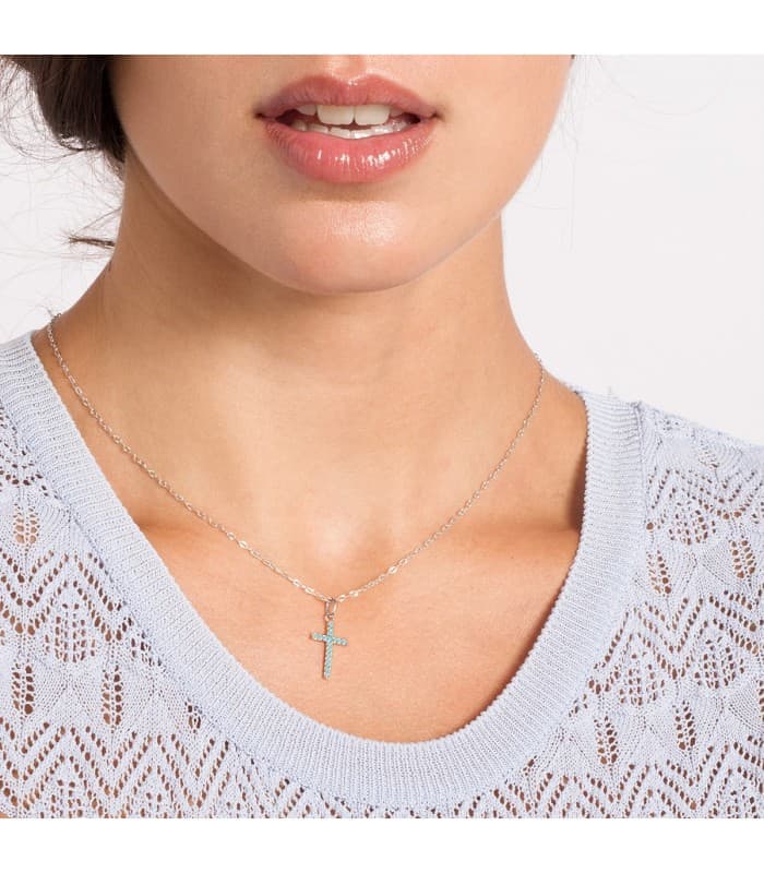 Kreuzanhänger Weißgold 750 Zirkonia Türkis | Schmuck für Damen