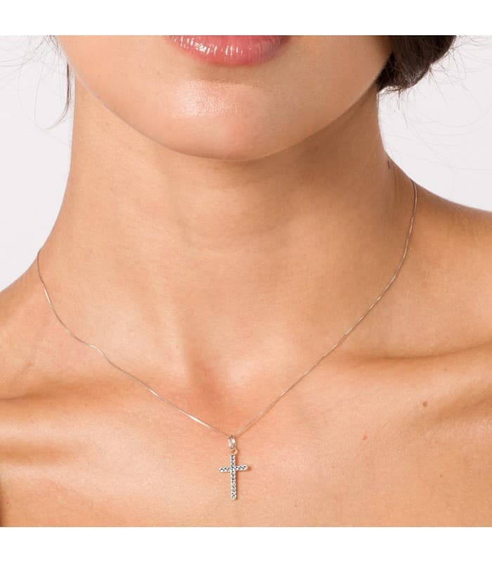 Weißgold Kreuzanhänger 750, Zirkoniasteinen | Schmuck für Damen
