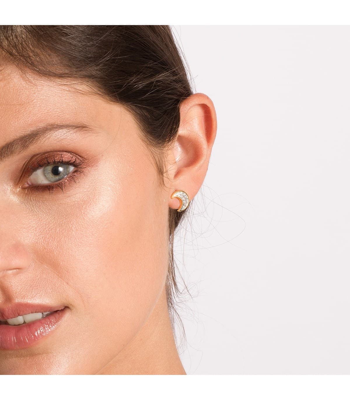 Pendientes Lunas Oro Bicolor 18K Luna 11mm