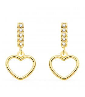 Pendientes largos colgantes corazón Suli Oro Amarillo 18K