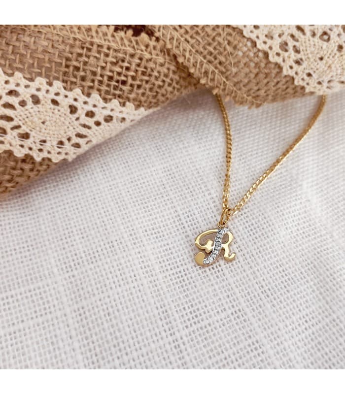 Collier femme avec Pendentif Initiale R Or 18 carats 15 mm