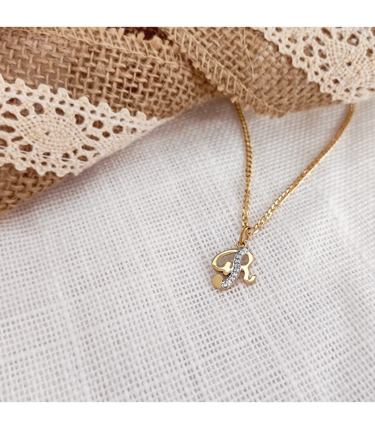 Collar mujer con colgante Inicial R Oro 18 Kilates 15 mm