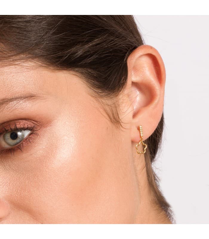 Ohrhänger mit Blumenmotiv & Zirkonia | Ohrringe Damen 750 Gelbgold