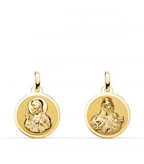 Escapulario V. Carmen y C. Jesús Oro 18K 14 mm Brillo