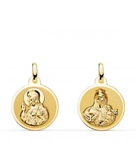 Escapulario V. Carmen y C. Jesús Oro 18K 16 mm Brillo
