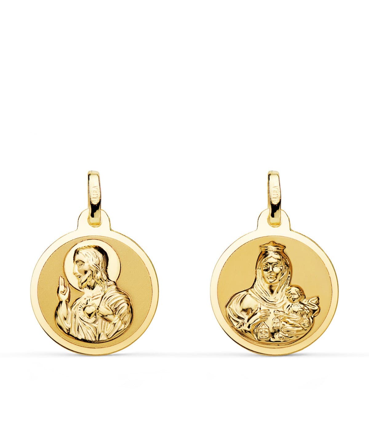 Escapulario V. Carmen y C. Jesús Oro 18K 16 mm Brillo
