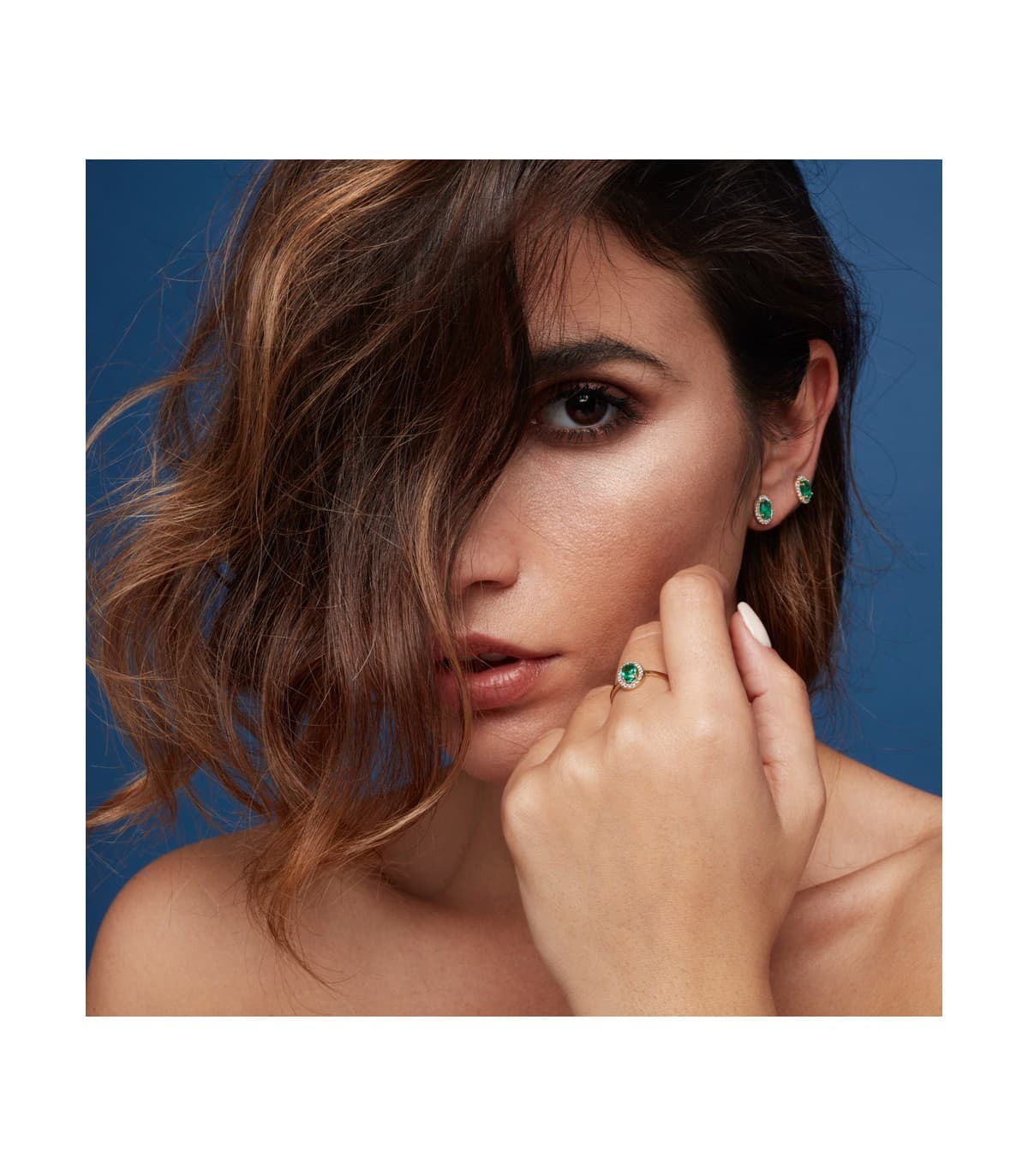 Halo Ohrstecker mit Smaragd und Zirkonia | Goldohrringe 750 18K 20744-1ES, Schmuck für Damen