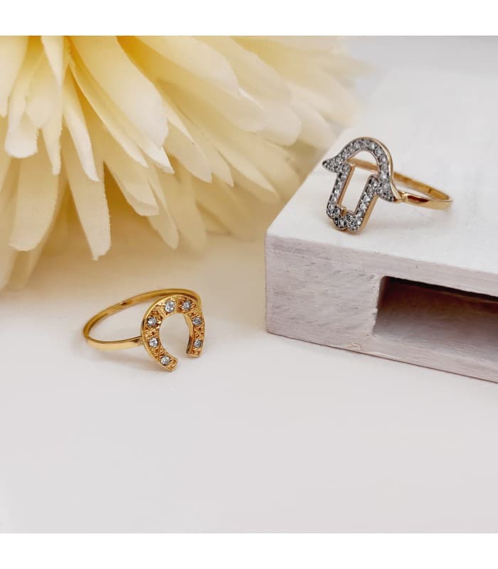 Sortija mujer oro bicolor 18K Mano de Fátima