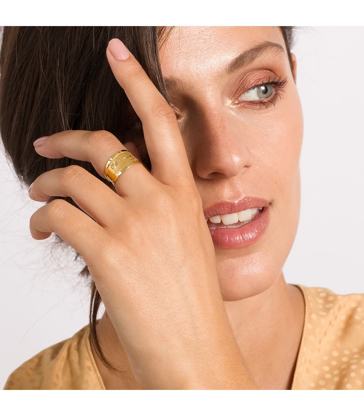 Breiter Ring mit Textur und Struktur | Bicolor 18K Gold 19477