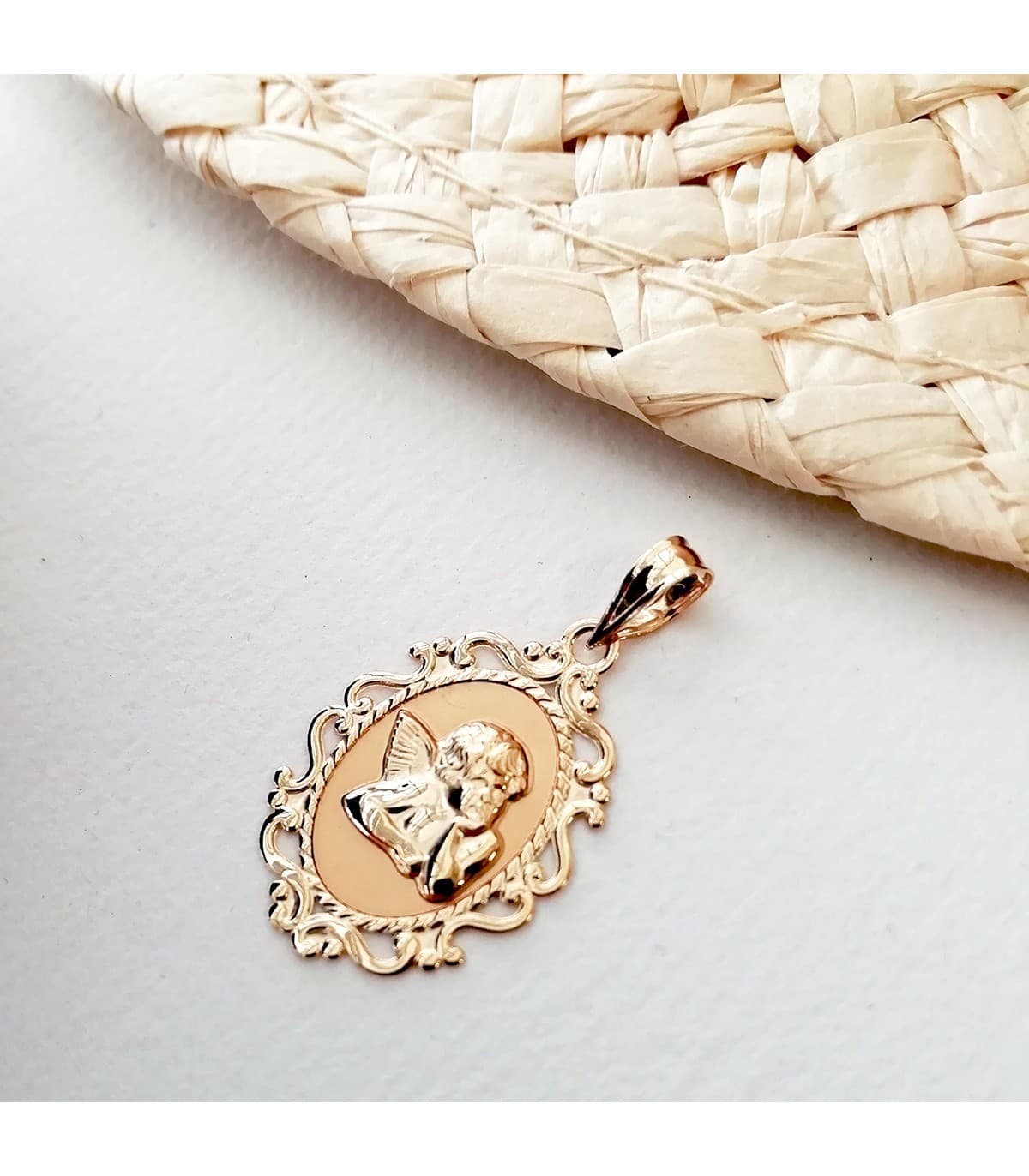 Medalla Cerco Ángel Burlón Oro Amarillo 18K 25 mm