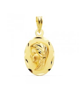 Medalla Virgen Niña Tallada Oro Amarillo 18K 19 MM