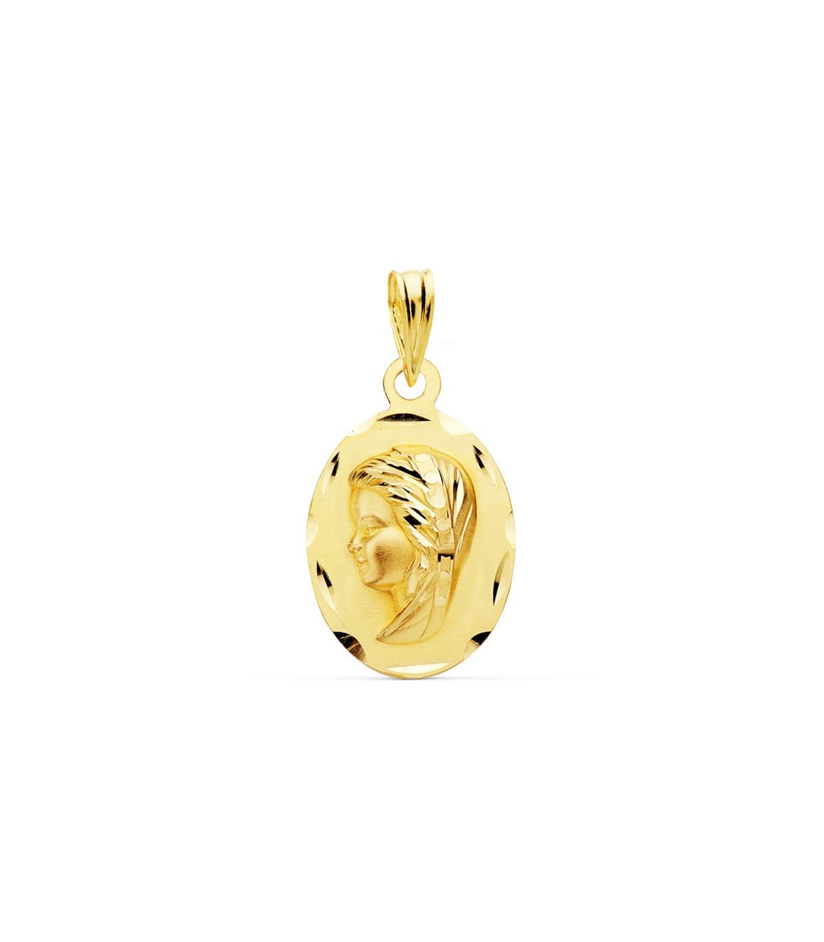 Medalla Virgen Niña Tallada Oro Amarillo 18K 19 MM
