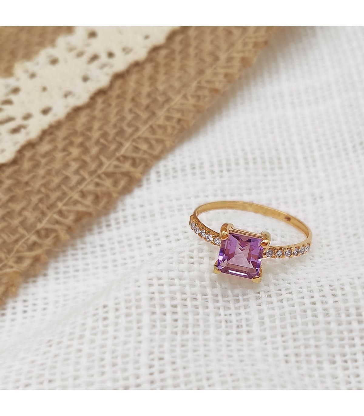 Sortija Mineral Oro Amarillo 18K Amatista anillo piedra con piedra de colores