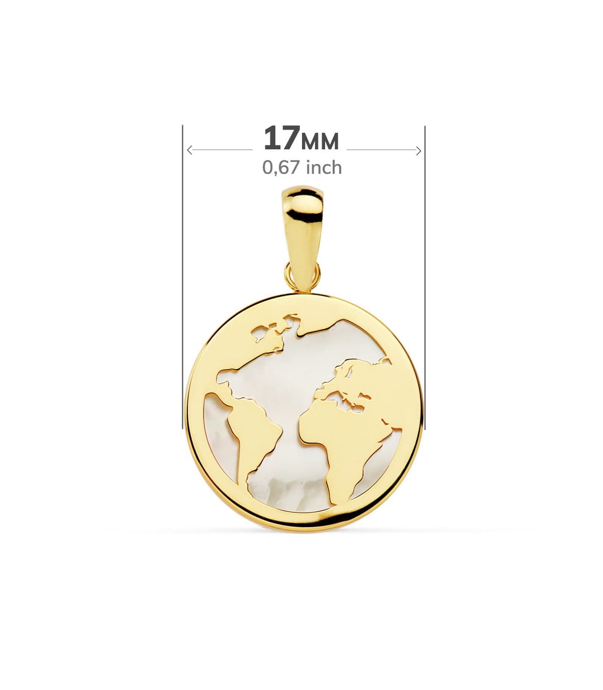Ciondolo da donna in oro globo terrestre in madreperla, 17 mm, collana con mappa del mondo 18kt
