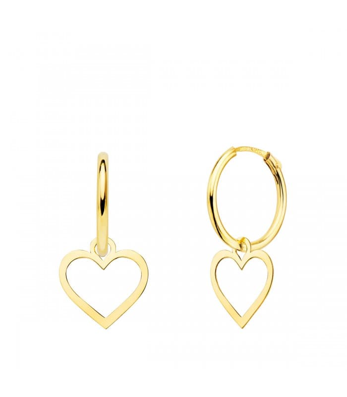 Orecchini a cerchio con pendenti cuori oro 18kt