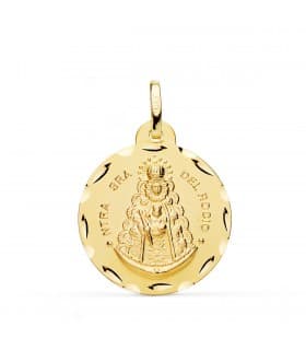 Medalla oro amarillo 18k Virgen del Rocío 24 mm colgante religioso personalizado