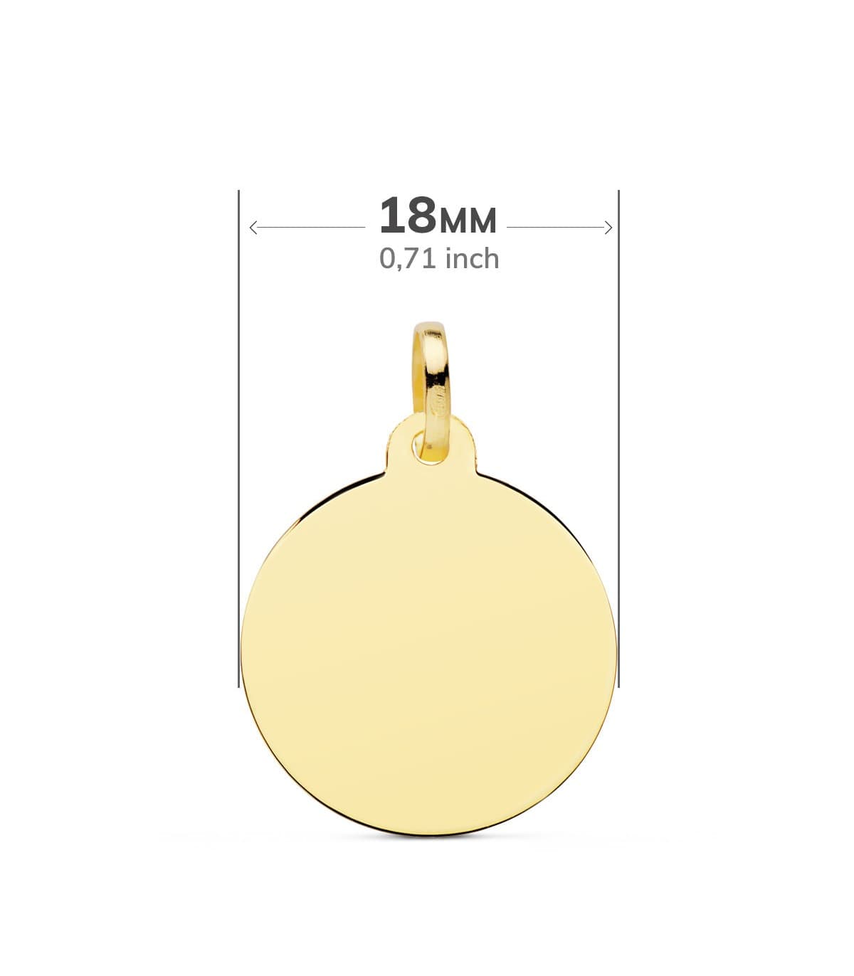 Chapa Redonda Oro 18K 18 mm Brillo colgante personalizado joya con fotografías grabado