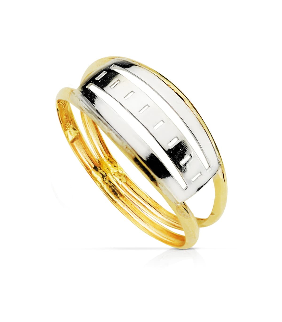 Ring aus 750er Weiß-Gelbgold (9 Karat). Das Band hat eine Breite von ca. 7,5 mm.