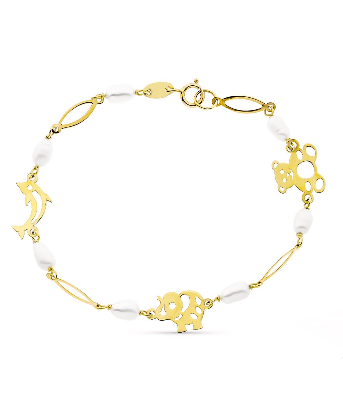 Pulsera 1ª  Comunión Oro 9K 17 cm Animales y Perlas