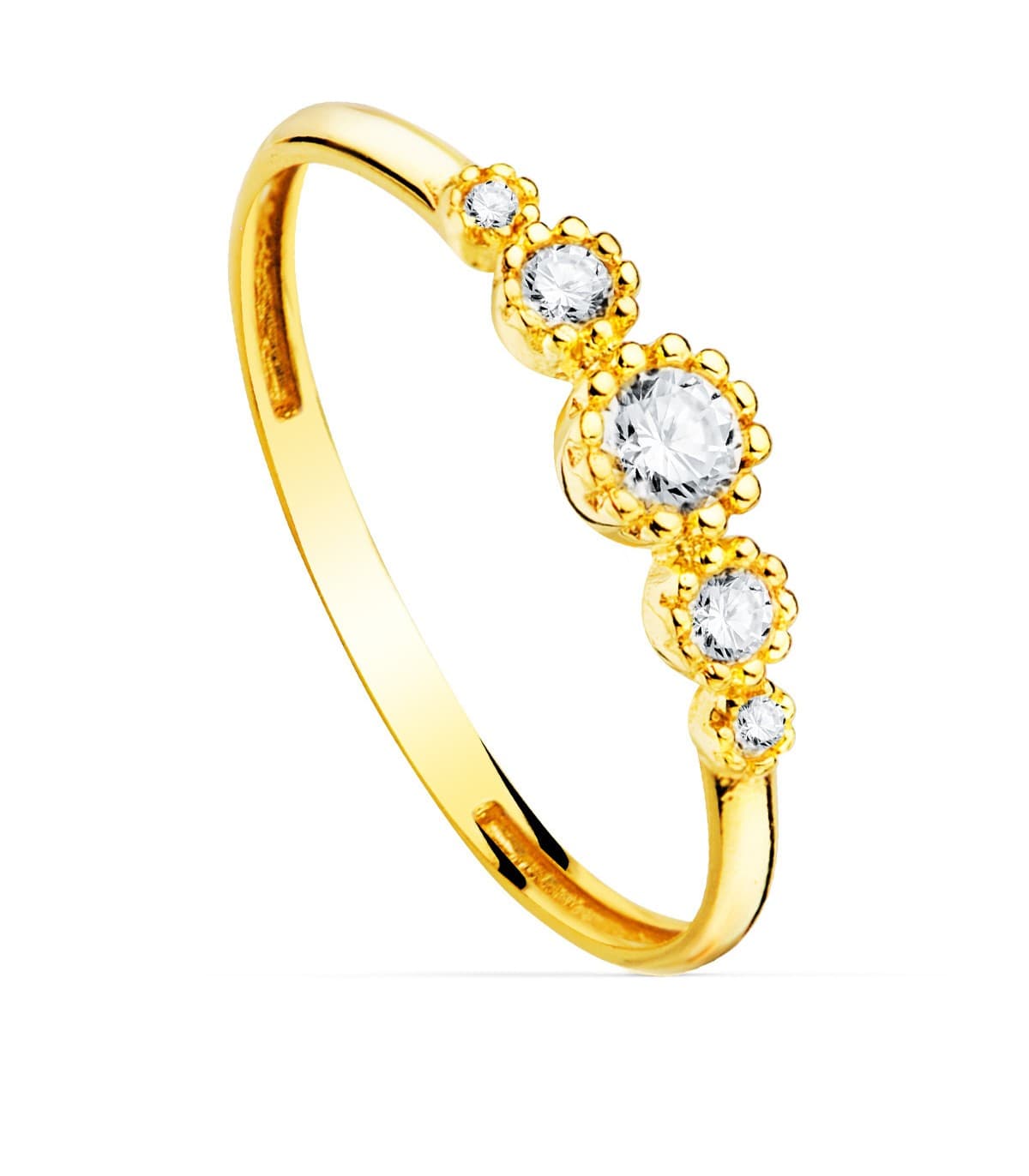 Anillo Corona Oro amarillo 18K sortija diseño de tiara de oro con piedras