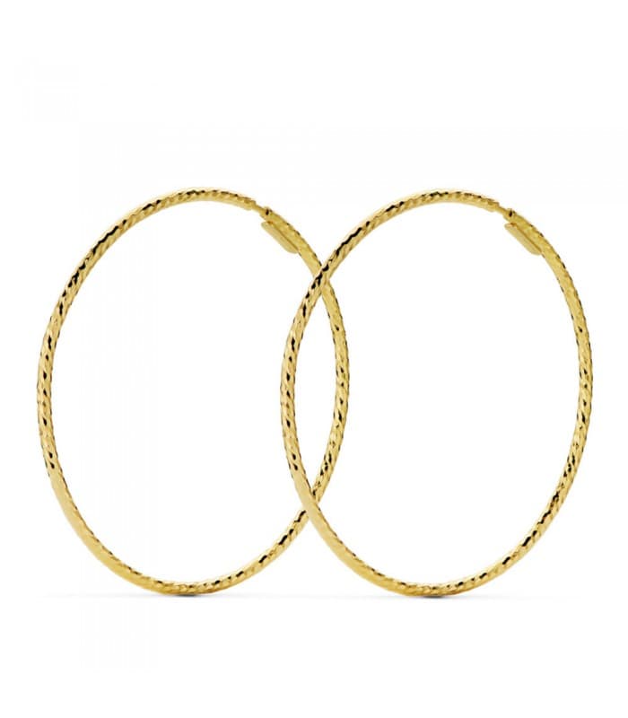 Orecchini a cerchio da donna di 4 cm, finitura diamantati - 18 carati