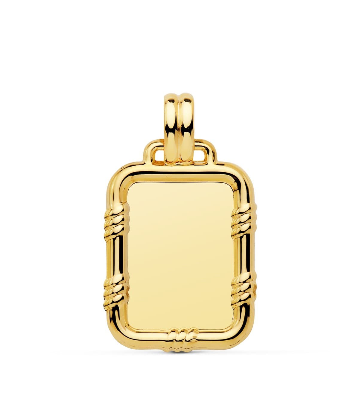 Chapa labrada Colgante placa Oro 18 Kilates 26 mm grabado personalizado