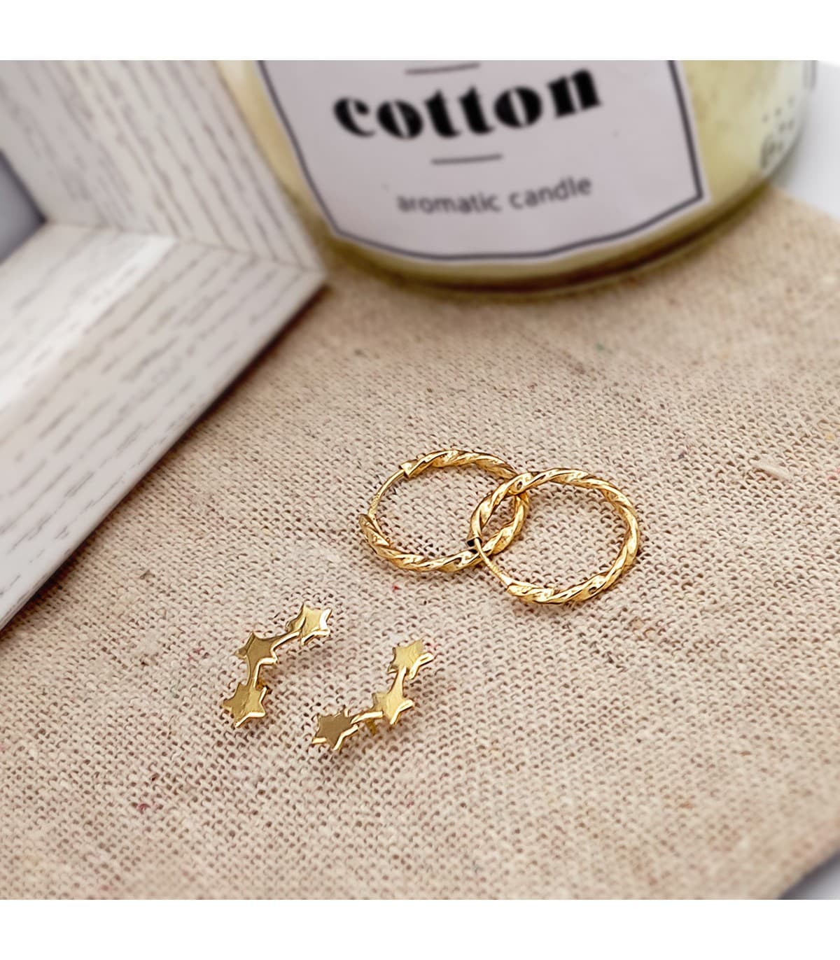 Orecchini lobo lunghi a forma di stelle, 12 mm Oro giallo 750 - Earjackett