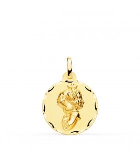 Medalla Virgen Niña Tallada Oro Amarillo 18 K 18 MM