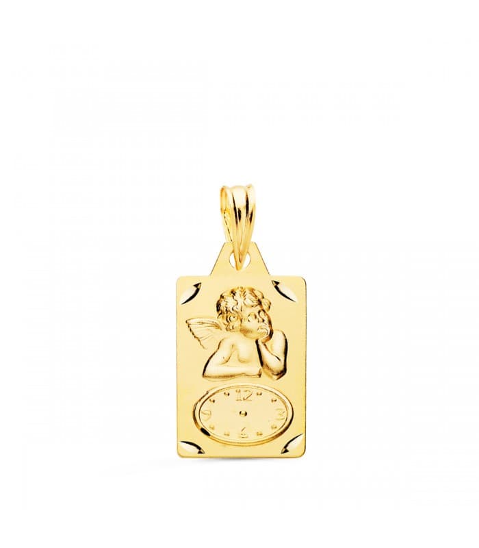 Medalla  ángel y reloj rectangular oro 18ktes