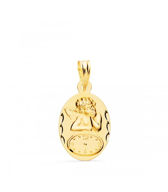 Medalla  ángel  y reloj oval oro 18ktes