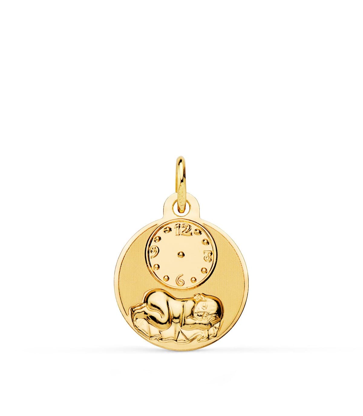 Medalla Niño y Reloj Redonda oro 18K 15mm