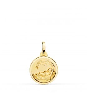 Medalla niño del pesebre oro 18K 14mm Bisel - medalla religiosa - medalla nacimiento niño Jesús