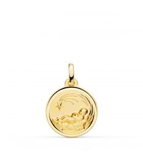 Medaglia di Gesù bambino in oro giallo 750 e 16 mm, regalo di nascita o di battesimo