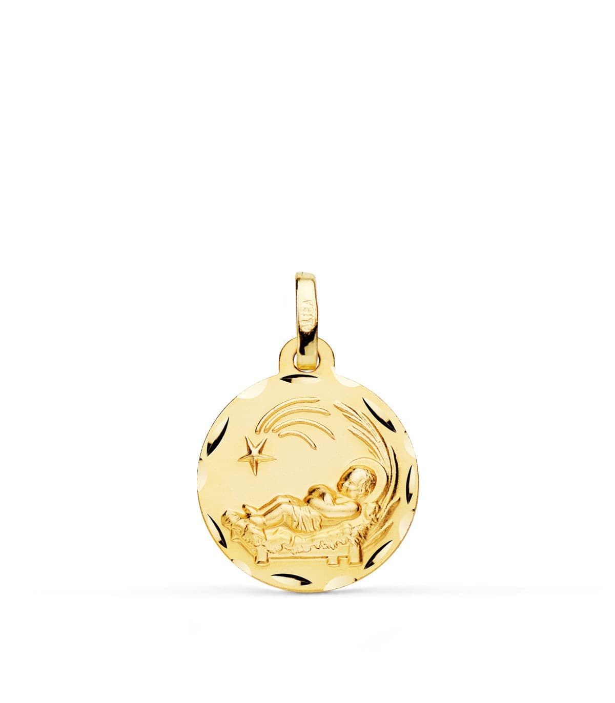 Medalla niño del pesebre oro 18K 16mm tallada - medalla religiosa - medalla nacimiento niño Jesús