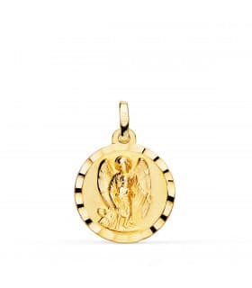 Medaglia Angelo custode con bambino in oro 18k 18mm