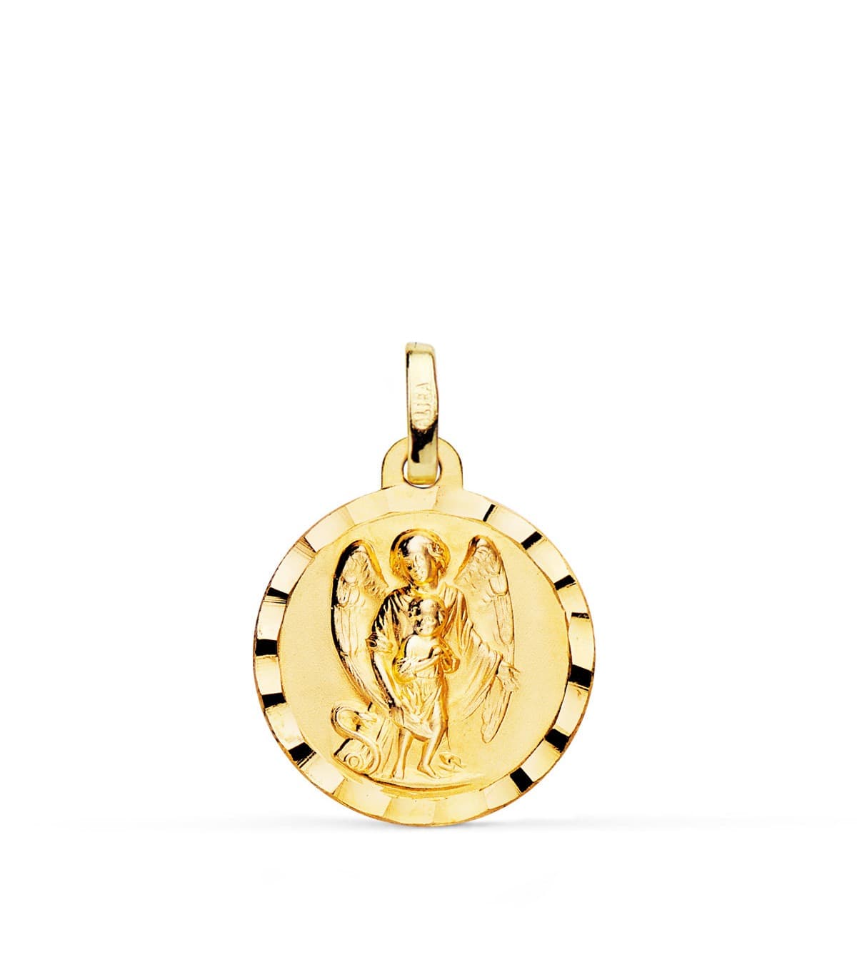 Medaglia Angelo custode con bambino in oro 18k 18mm
