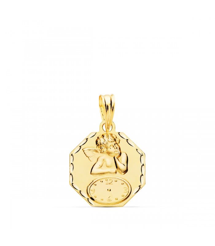 Medalla  ángel  y reloj octogonal oro 18ktes