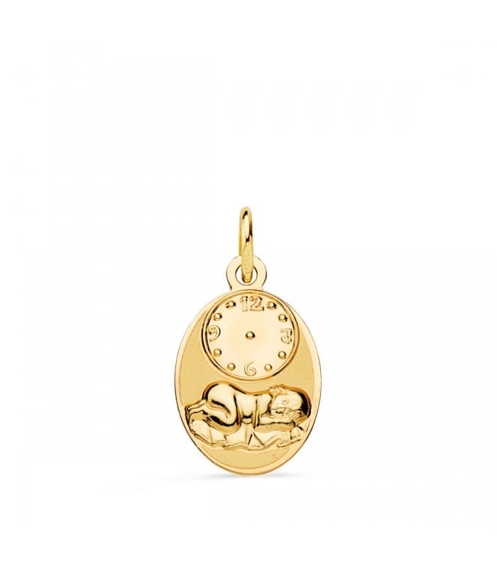 Medalla  niño y reloj oval grande oro 18ktes