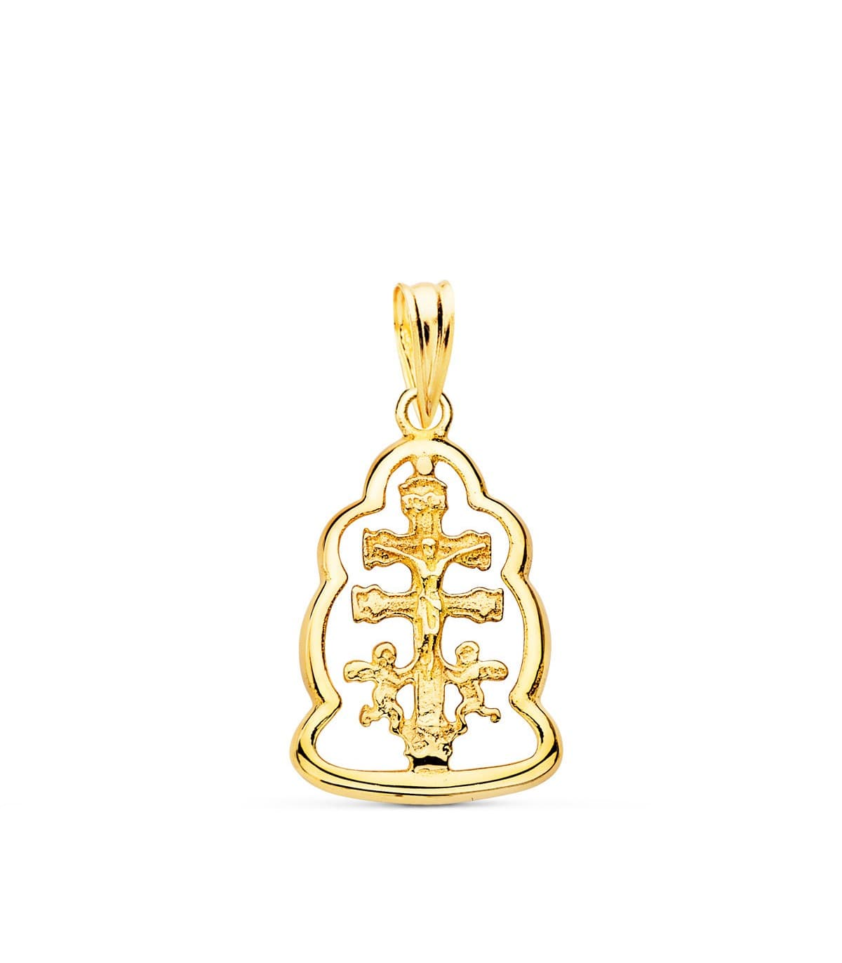 Ciondolo Croce Caravaca con bordo Oro 18Kt 20 mm - Ciondolo religioso portafortuna