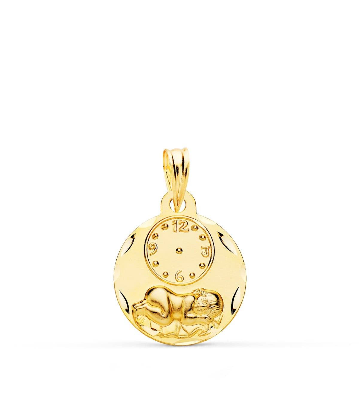Médaille  enfant  et horloge ronde  or 9 carats
