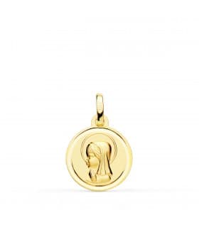 Medalla Virgen niña bisel oro 18k joyas comunion personalizadas colgante grabado