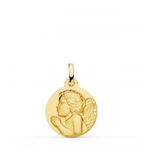 Medaglia Oro 18kt Angioletto in preghiera 16mm satinata