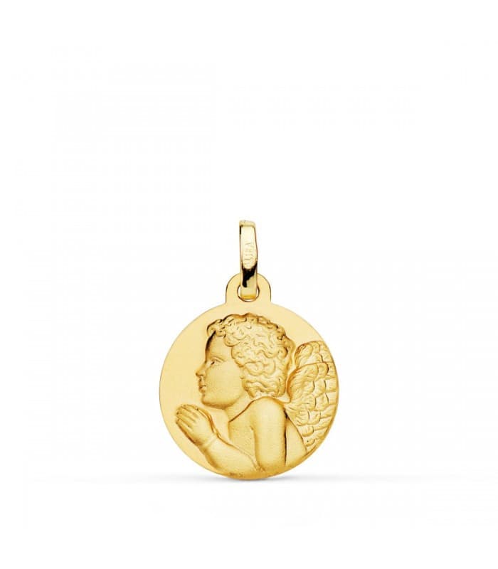 comprar joyas online - Medalla Angelito Rezando Oro 18K 16mm Mate