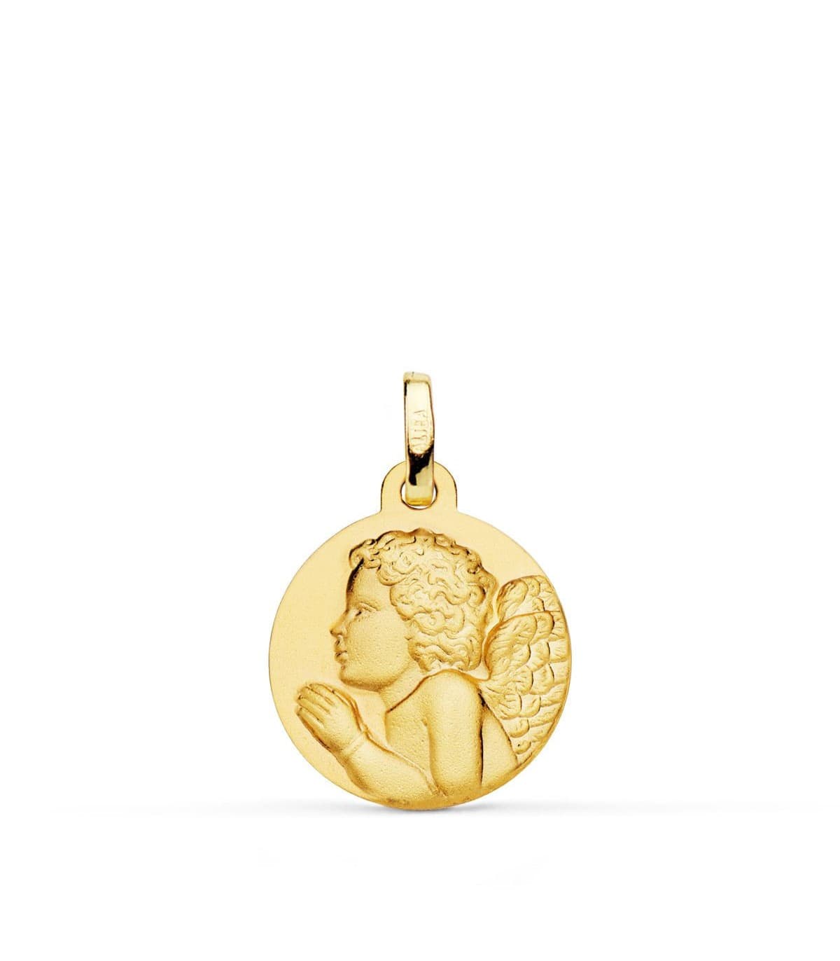 comprar joyas online - Medalla Angelito Rezando Oro 18K 16mm Mate