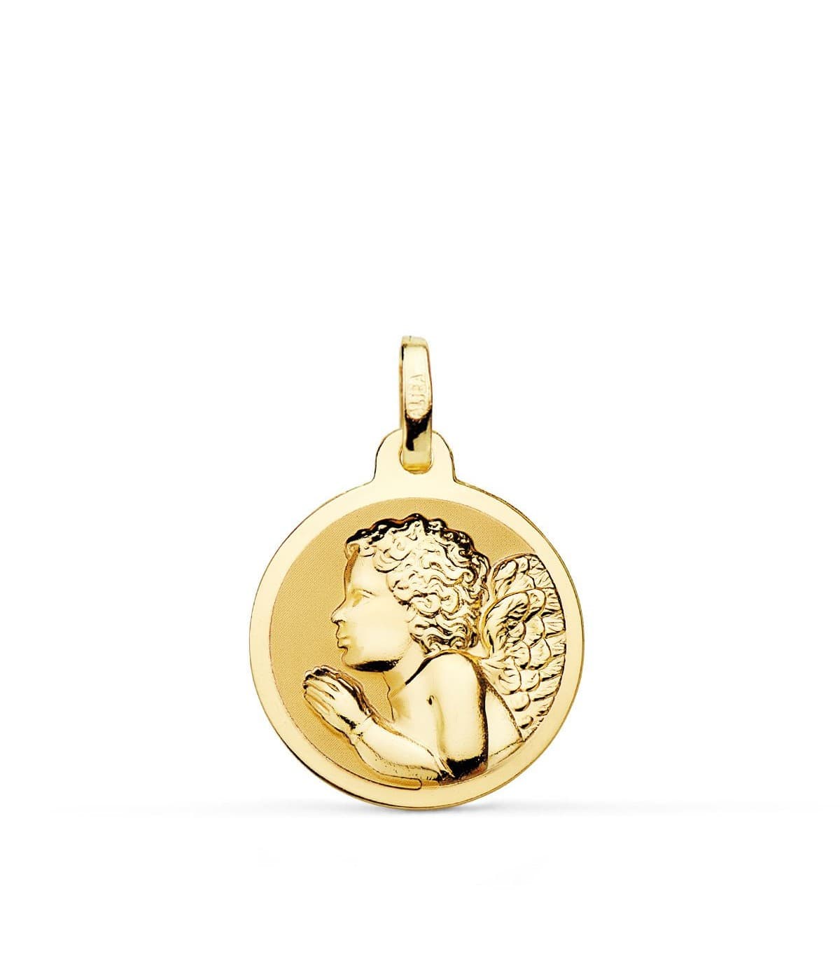 comprar joyas online - Medalla Angelito Rezando Oro 18K 18mm Brillo