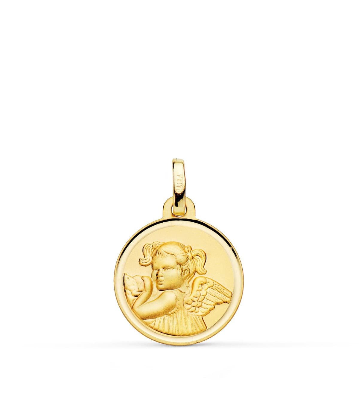 comprar joyas online - Medalla Niña Ángel Oro 18K 16mm Bisel - joyas de bebé e infantiles